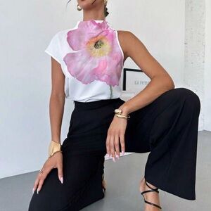 Chic Floral White and Black Top